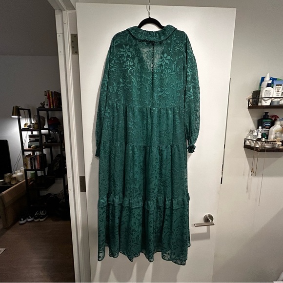 The Marais Maxi Dress: Satin-Burnout Edition in Green - Picture 6 of 7